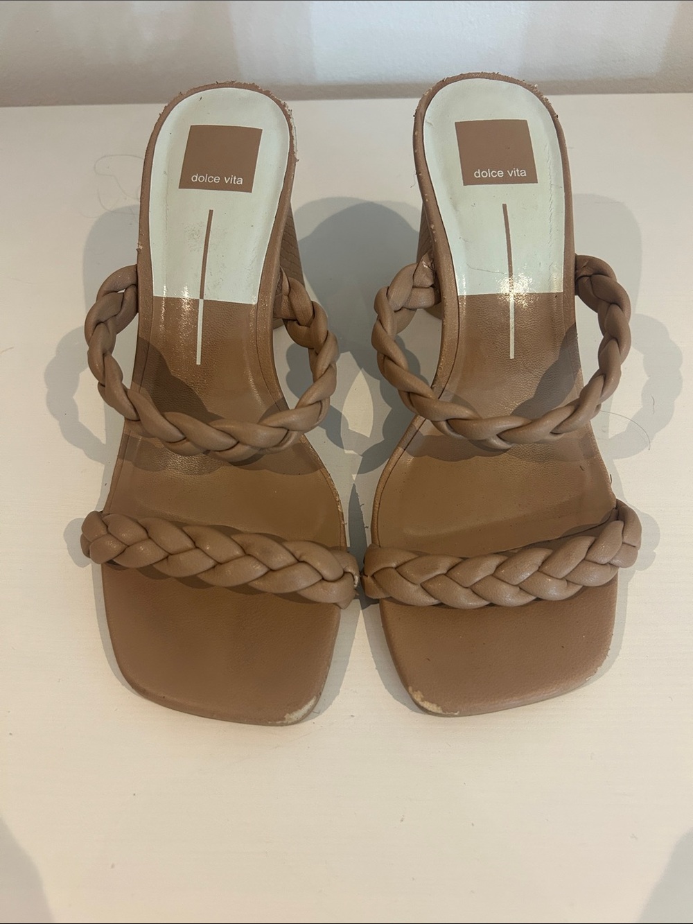 Dolce Vita Tan Braided Strap Slide Heels
